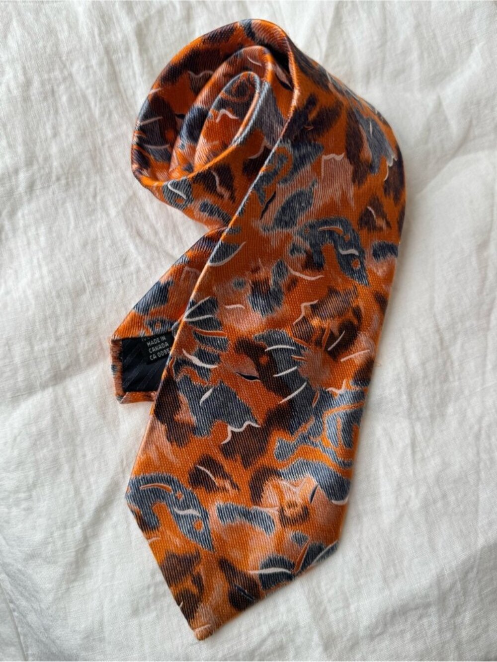 Men’s Silk Floral Tie Orange Brown Gray Necktie Stefano Conti